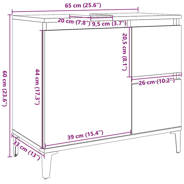 Grauer Badezimmerschrank Marituta 65x33x60cm (Holz)