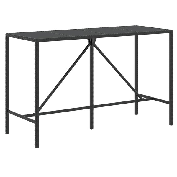 Schwarzer Stehtisch Mihaili 180x70x110cm (mit Glasplatte Polyrattan)