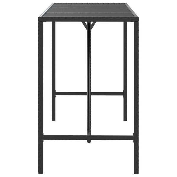 Schwarzer Stehtisch Mihaili 180x70x110cm (mit Glasplatte Polyrattan)