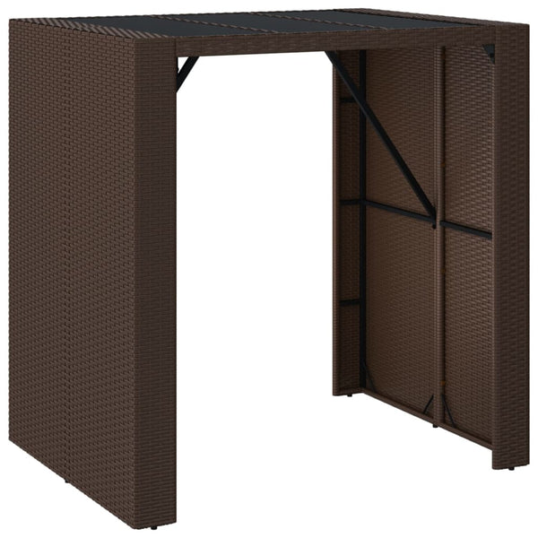 Brauner Bartisch Jenu 105x80x110cm (Polyrattan mit Glasplatte)