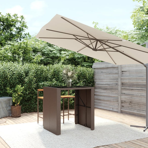 Brauner Bartisch Jenu 105x80x110cm (Polyrattan mit Glasplatte)
