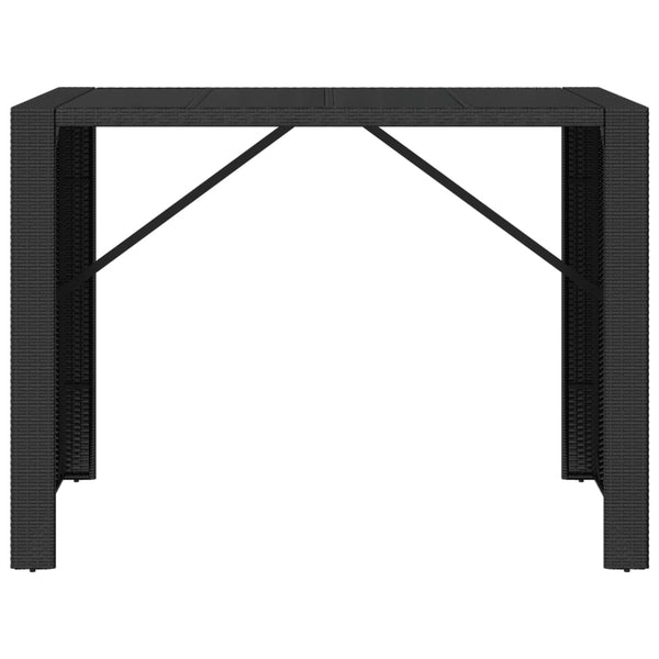 Schwarzer Bartisch Jenu 145x80x110cm (mit Glasplatte Polyrattan)