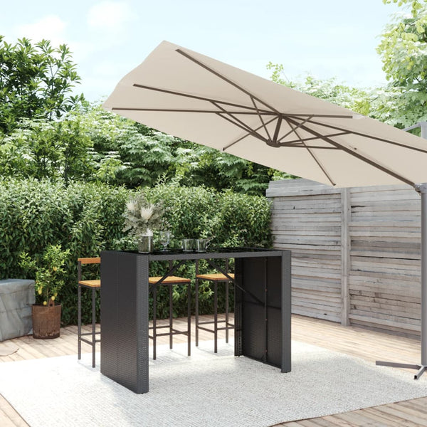 Schwarzer Bartisch Jenu 145x80x110cm (mit Glasplatte Polyrattan)