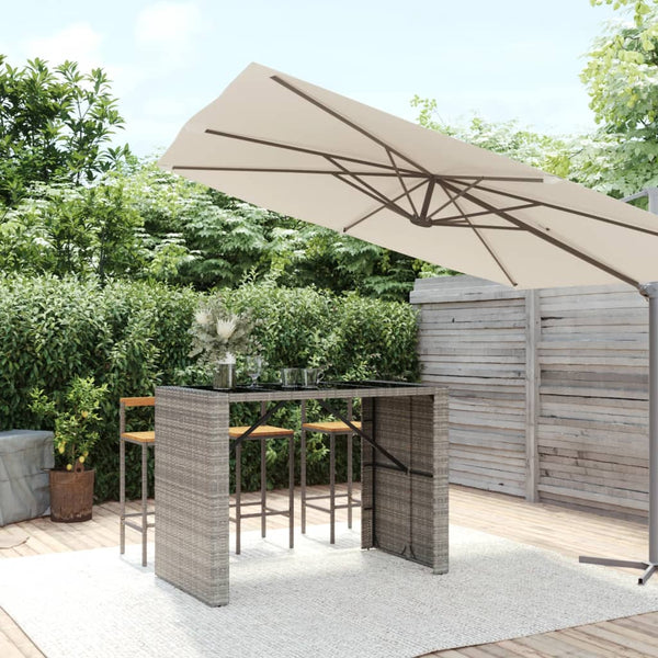 Grauer Bartisch Jenu 145x80x110cm (mit Glasplatte Polyrattan)