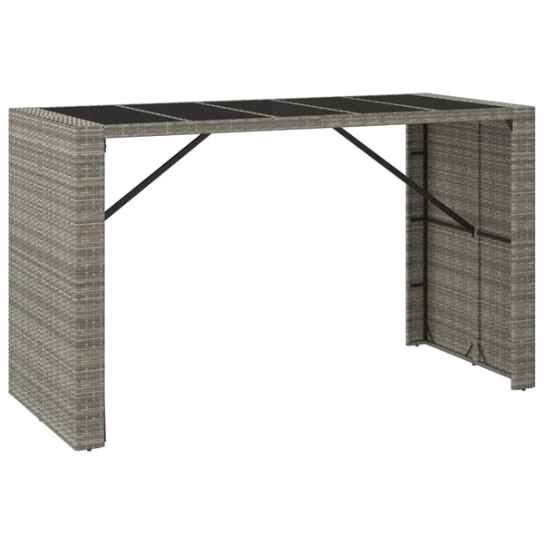 Grauer Bartisch Jenu 185x80x110cm (mit Glasplatte, Polyrattan)