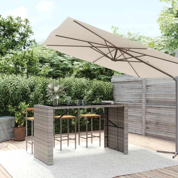 Grauer Bartisch Jenu 185x80x110cm (mit Glasplatte, Polyrattan)