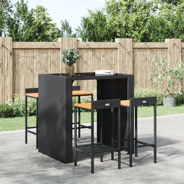 Aigul Barhocker, schwarz (4 St. Polyrattan und Akazienholz)