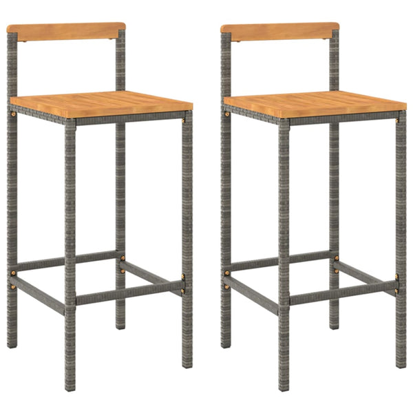 Graue Barhocker Aigul (2er Set Akazienholz und Polyrattan)