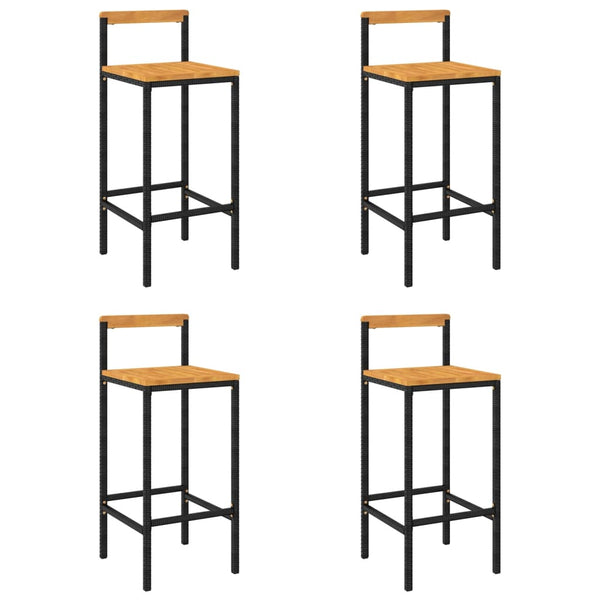 Schwarzer Barhocker Aigul (4 Stk. Akazienholz und Polyrattan)