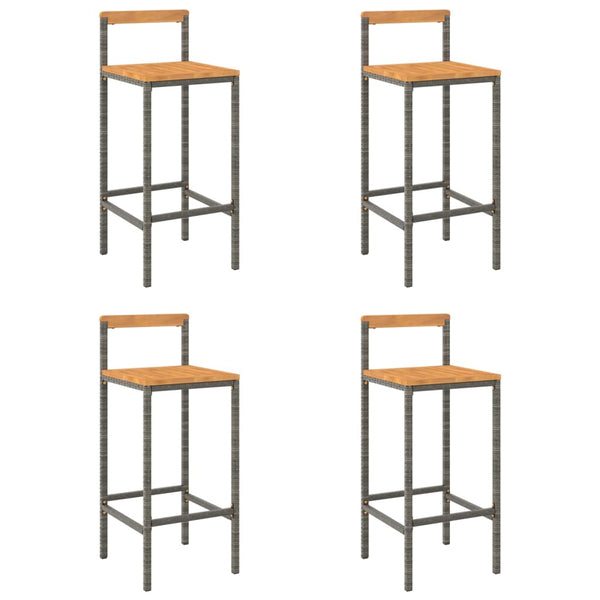 Graue Barhocker Aigul (4 Stück Polyrattan und Akazienholz)