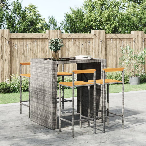 Graue Barhocker Aigul (4 Stück Polyrattan und Akazienholz)