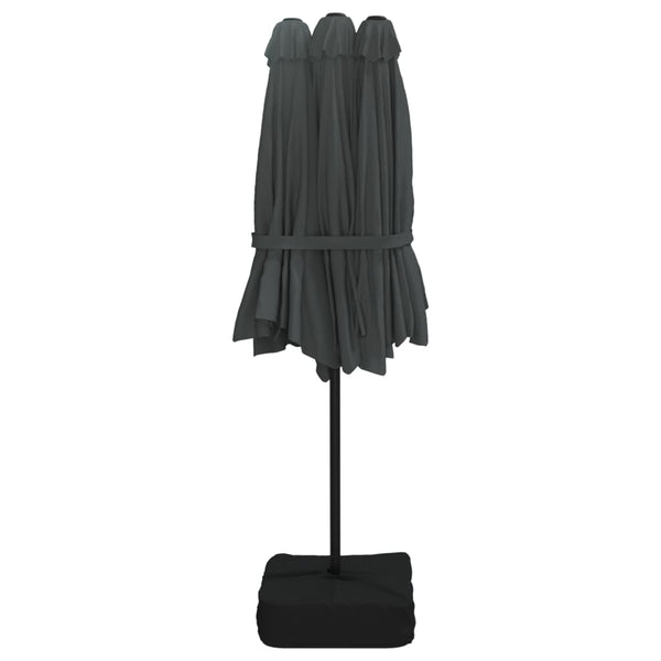 Anthrazitfarbener Doppelschirm mit LED-Beleuchtung Csik 449x245cm