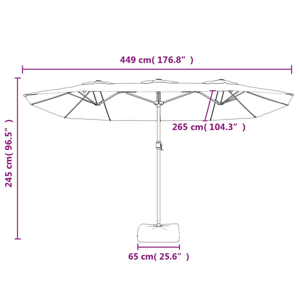 Anthrazitfarbener Doppelschirm mit LED-Beleuchtung Csik 449x245cm