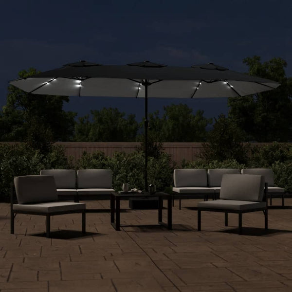 Musta kaksipäinen aurinkovarjo led-valot Csik 449x245cm