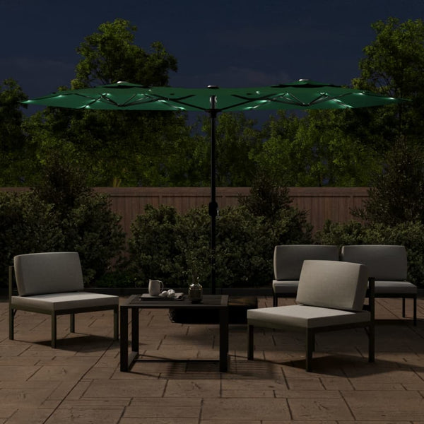 Grüner Doppel-Sonnenschirm Cujmir 316x240cm (LED-Beleuchtung)