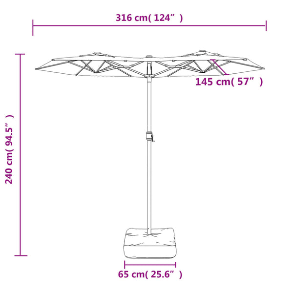 Grüner Doppel-Sonnenschirm Cujmir 316x240cm (LED-Beleuchtung)