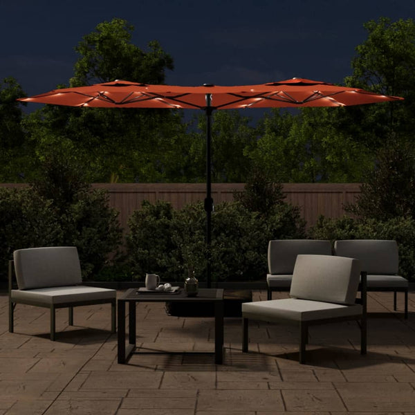 Terrakotta Sonnenschirm mit zwei Schirmen LED-Leuchten Cujmir 316x240cm