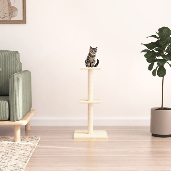 Cheibi Katzenkratzbaum Beige mit Sisalstangen 73cm