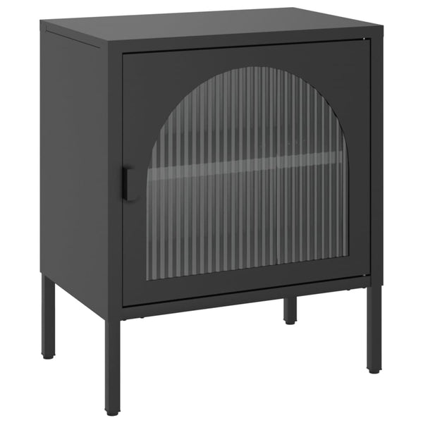 Nachttisch Gabriolena, schwarz, 50x35x60cm (Glas und Stahl)