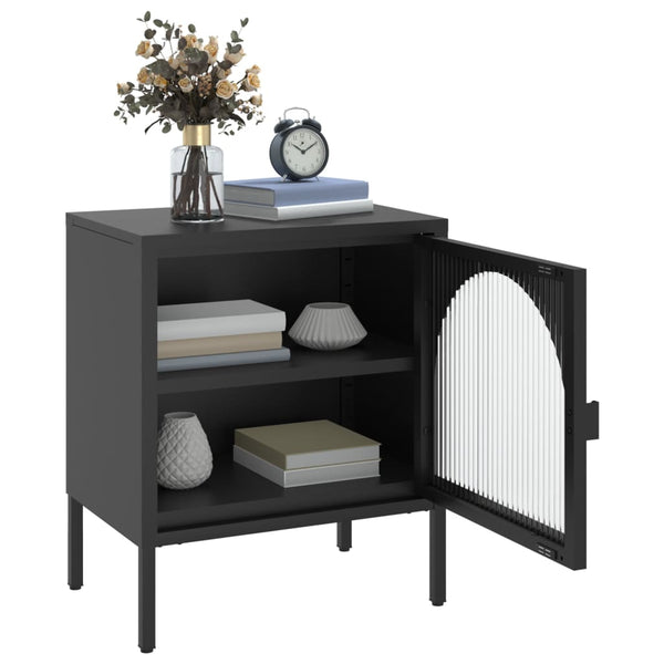 Nachttisch Gabriolena, schwarz, 50x35x60cm (Glas und Stahl)