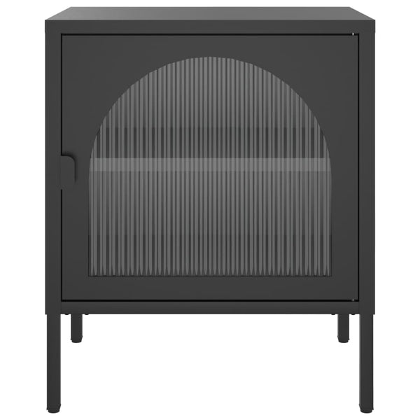 Nachttisch Gabriolena, schwarz, 50x35x60cm (Glas und Stahl)
