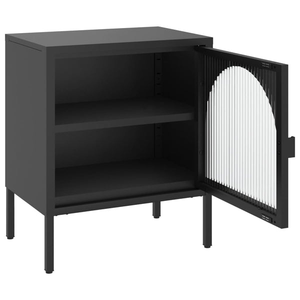 Nachttisch Gabriolena, schwarz, 50x35x60cm (Glas und Stahl)