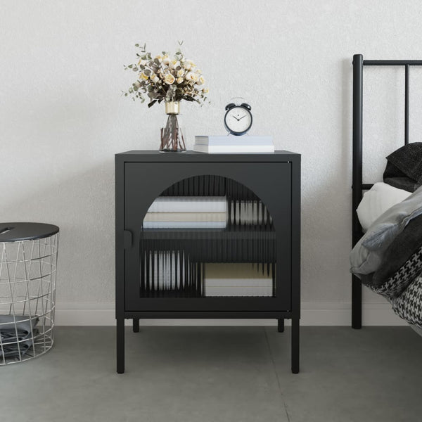 Nachttisch Gabriolena, schwarz, 50x35x60cm (Glas und Stahl)