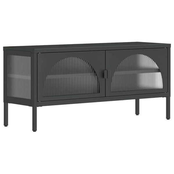 Schwarzer TV-Schrank Ivantula 105x35x50cm (Glas und Stahl)