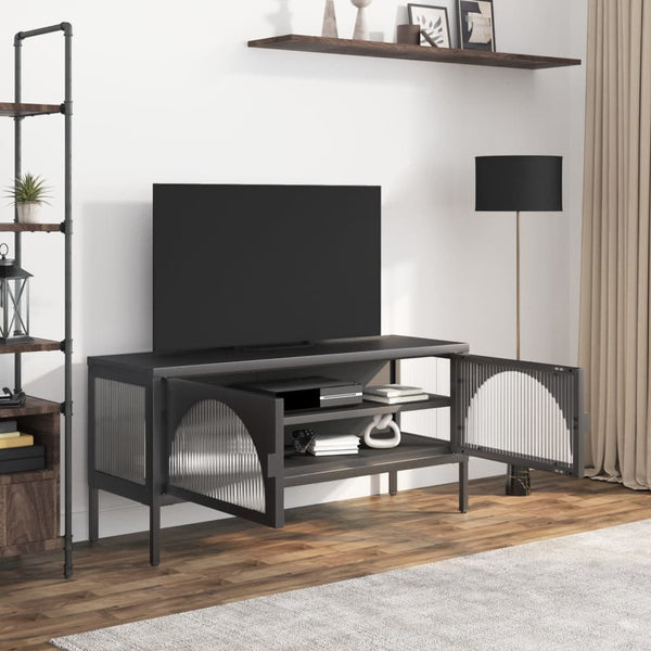 Schwarzer TV-Schrank Ivantula 105x35x50cm (Glas und Stahl)