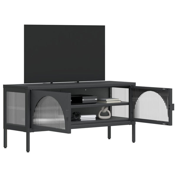 Schwarzer TV-Schrank Ivantula 105x35x50cm (Glas und Stahl)