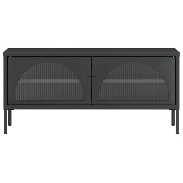 Schwarzer TV-Schrank Ivantula 105x35x50cm (Glas und Stahl)