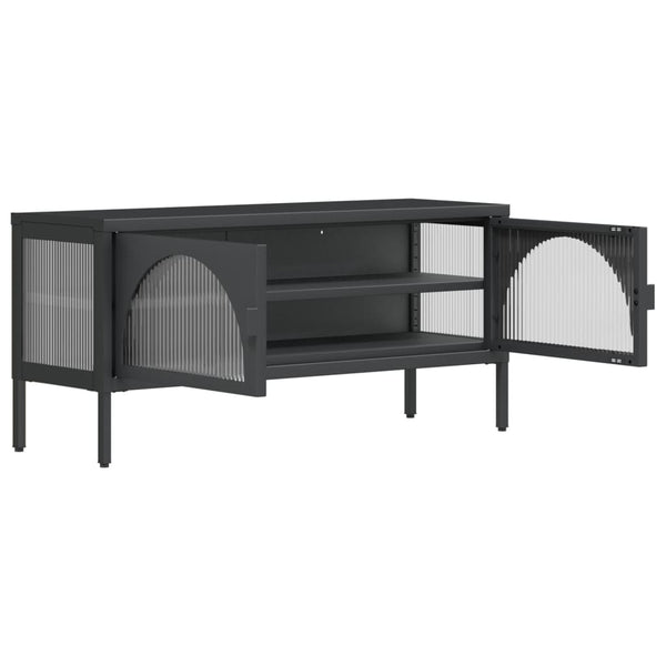 Schwarzer TV-Schrank Ivantula 105x35x50cm (Glas und Stahl)