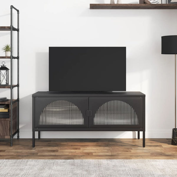 Schwarzer TV-Schrank Ivantula 105x35x50cm (Glas und Stahl)