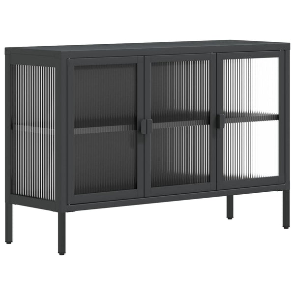 Schwarzes Sideboard Corabia 105x35x70cm (Glas und Stahl)