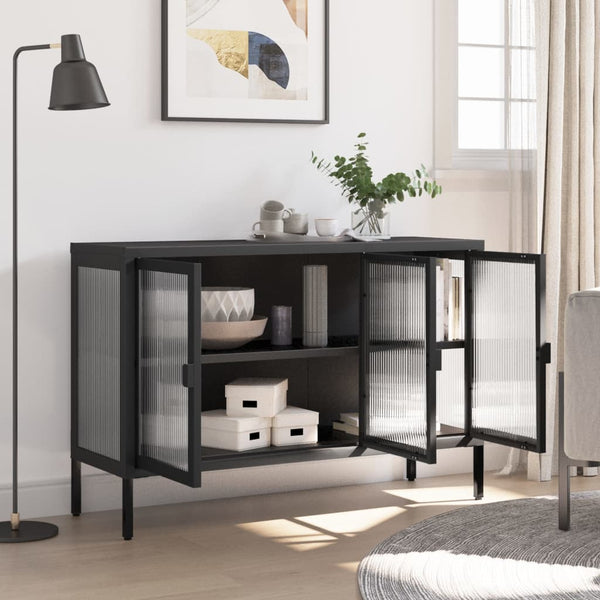 Schwarzes Sideboard Corabia 105x35x70cm (Glas und Stahl)