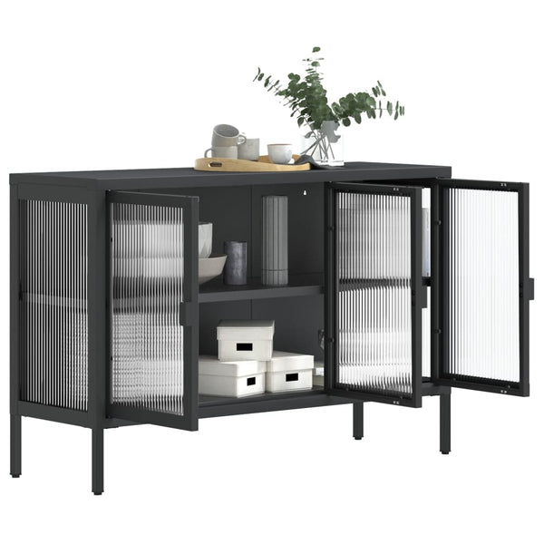 Schwarzes Sideboard Corabia 105x35x70cm (Glas und Stahl)