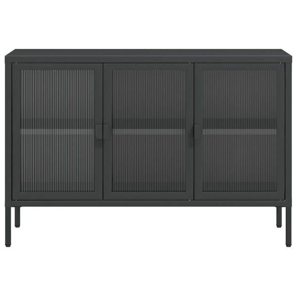 Schwarzes Sideboard Corabia 105x35x70cm (Glas und Stahl)