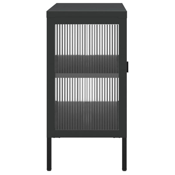 Schwarzes Sideboard Corabia 105x35x70cm (Glas und Stahl)