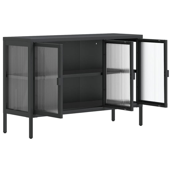 Schwarzes Sideboard Corabia 105x35x70cm (Glas und Stahl)