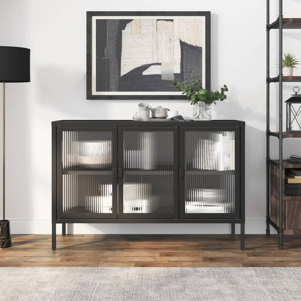 Schwarzes Sideboard Corabia 105x35x70cm (Glas und Stahl)