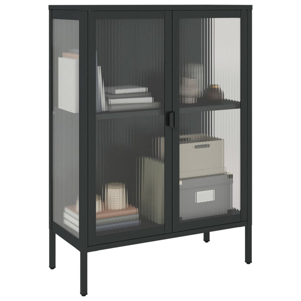 Schwarzes Sideboard Csaki 75x35x105cm (Glas und Stahl)