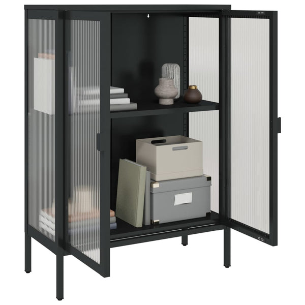 Schwarzes Sideboard Csaki 75x35x105cm (Glas und Stahl)