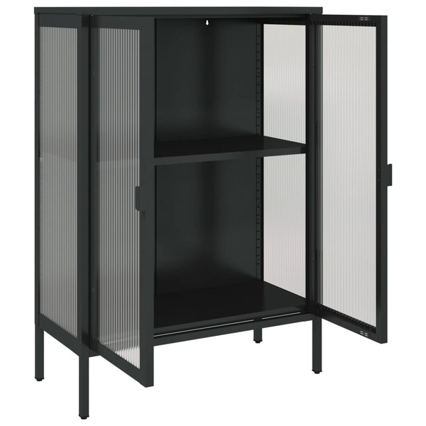 Schwarzes Sideboard Csaki 75x35x105cm (Glas und Stahl)