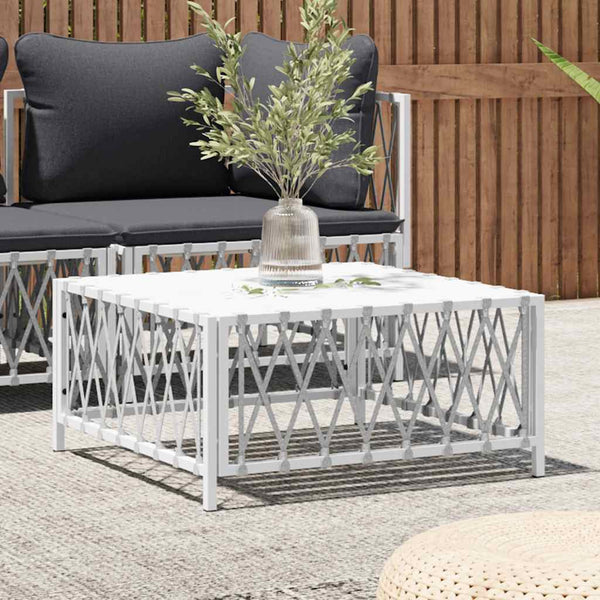 Weißer Gartentisch Risula 70x70x34cm (gewebter Stoff)