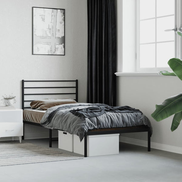 Schwarzes Metallbettgestell mit Kopfteil Petronius 107x203cm