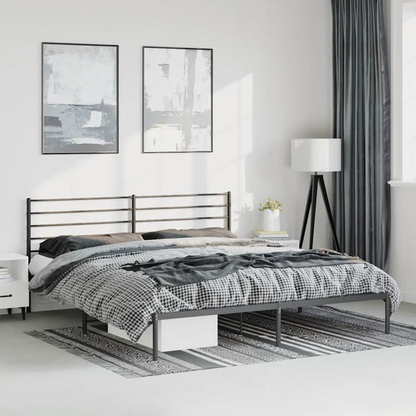 Schwarzes Metallbettgestell mit Kopfteil Petronius 193x203cm