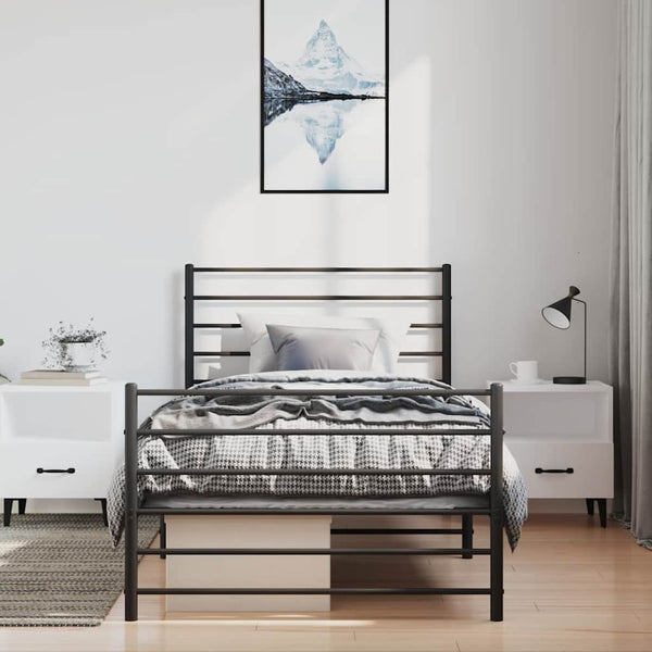 Schwarzes Metallbettgestell mit Kopfteil Petronius 100x200cm
