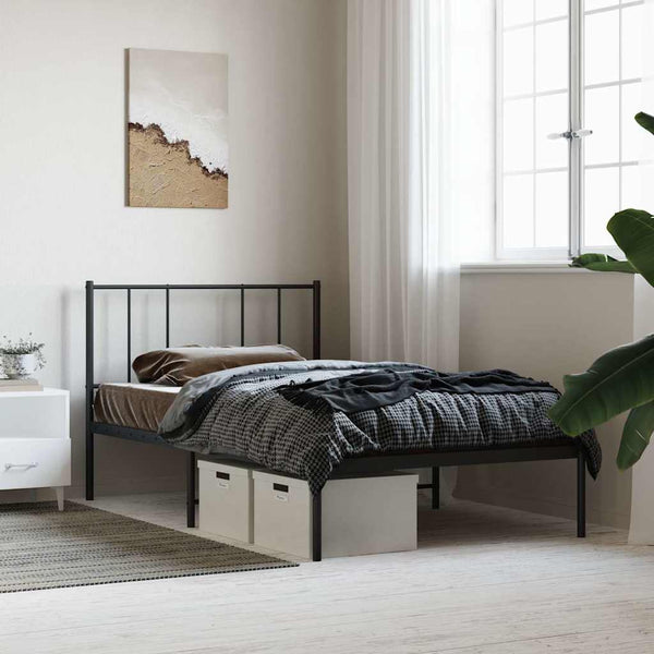 Schwarzes Metallbettgestell mit Kopfteil Vilareta 75x190cm