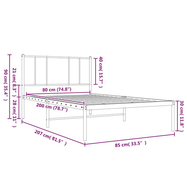 Schwarzes Metallbettgestell mit Kopfteil Vilareta 80x200cm