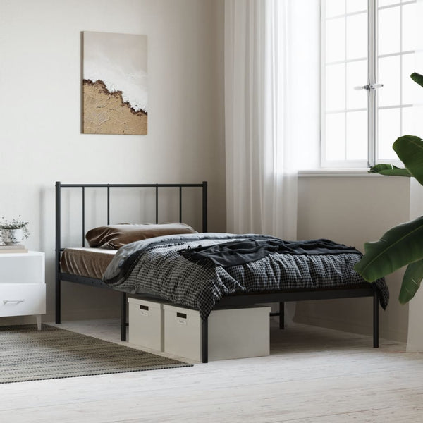 Schwarzes Metallbettgestell mit Kopfteil Vilareta 107x203cm